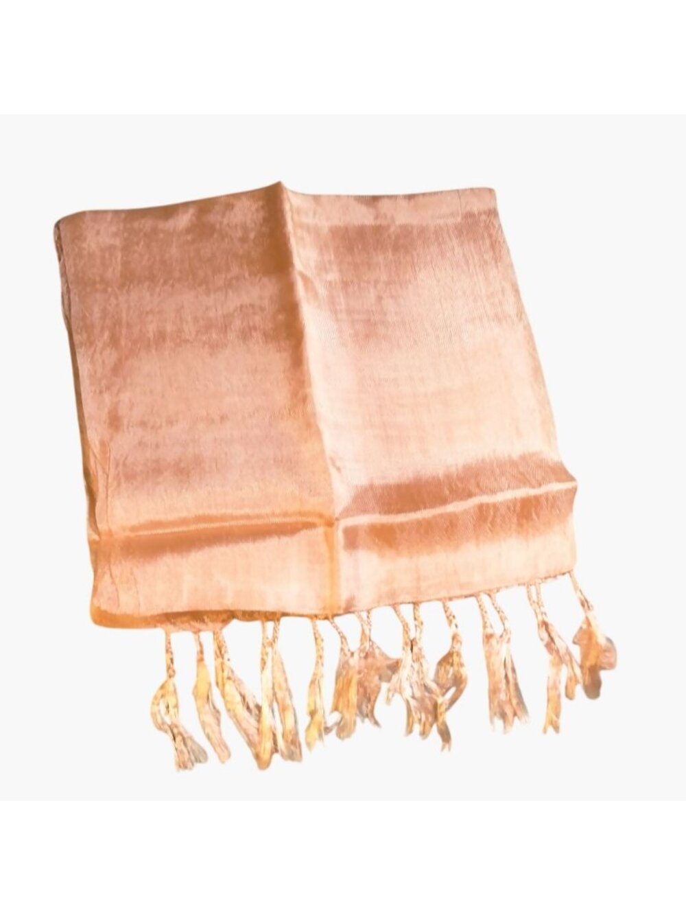 Orange Scarf Fringe Peach lightweight Women Hand Spun Cotton 76 x 9 inch